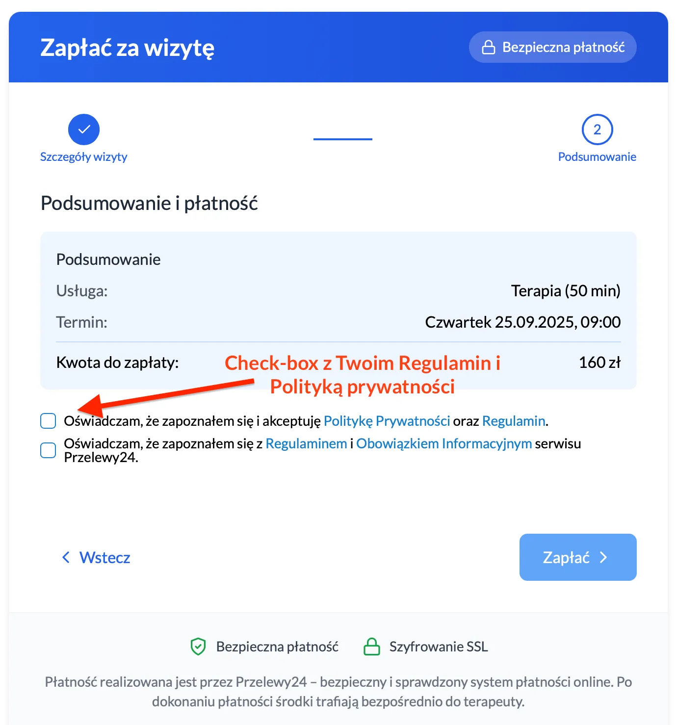 Checkbox z regulaminem