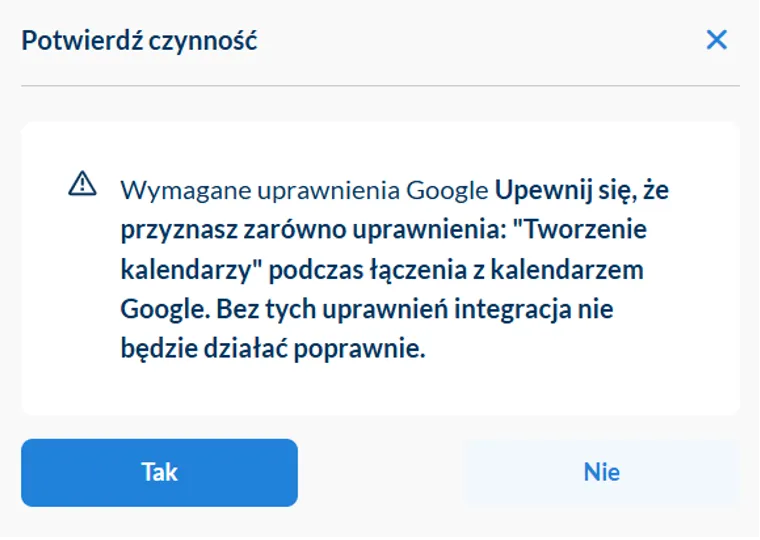Potwierdzenie czynności w kalendarzu Google