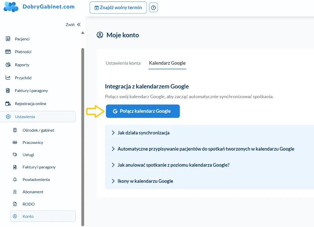 Włączenie synchronizacji z kalendarzem Google