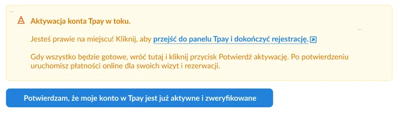 Aktywacja konta Tpay w toku