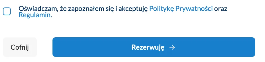 Checkbox z Regulaminem i Polityką Prywatności