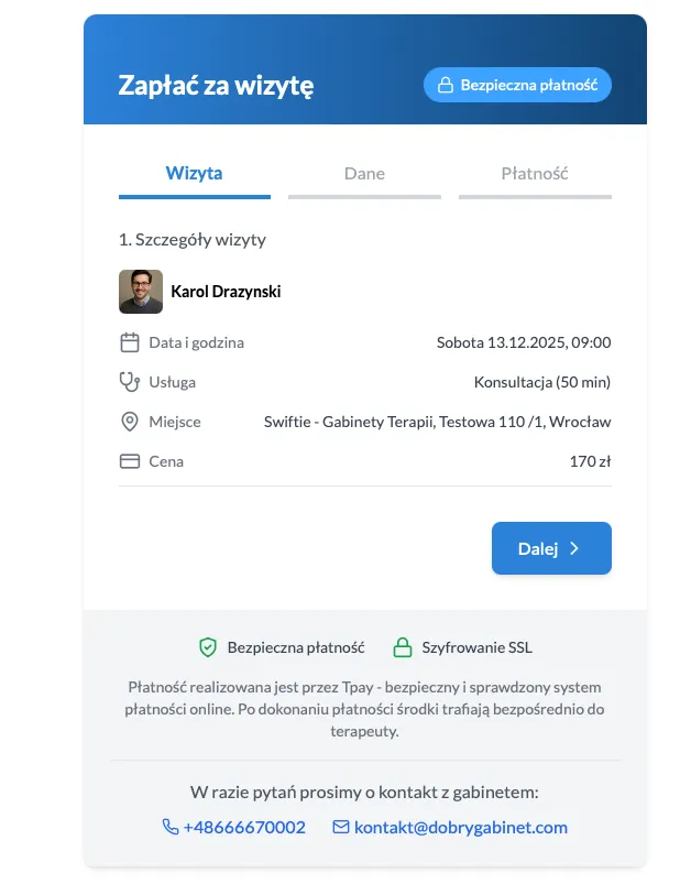 Podsumowanie wizyty przed płatnością