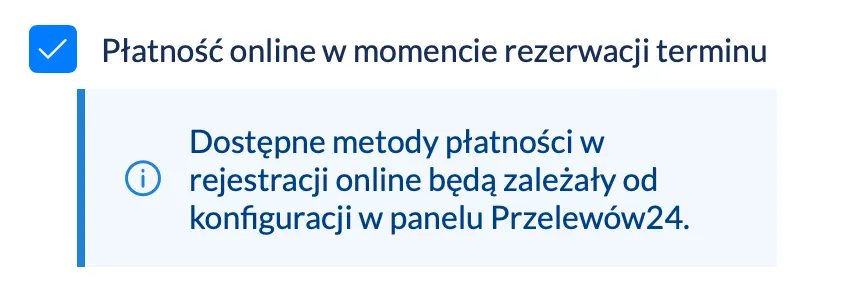 Płatność online w momencie rezerwacji terminu