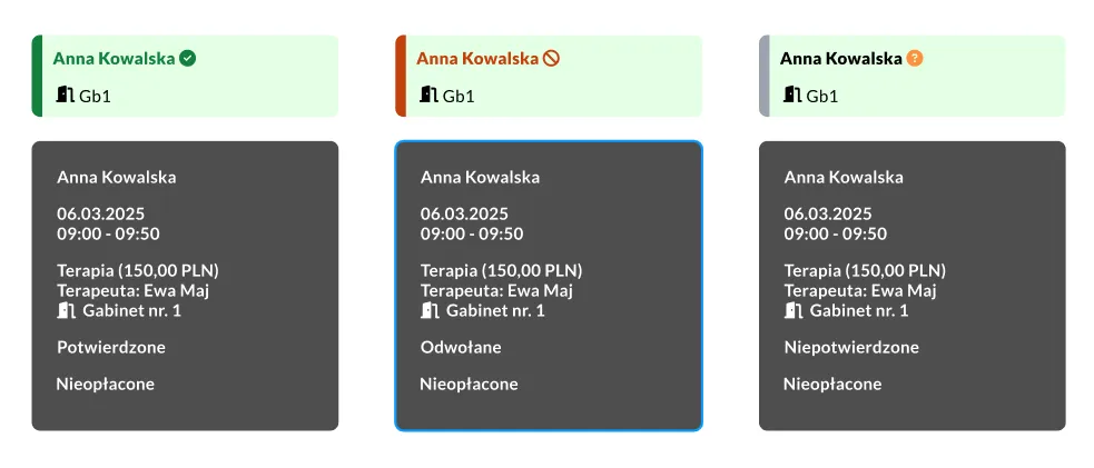 Status wizyty w kalendarzu specjalisty