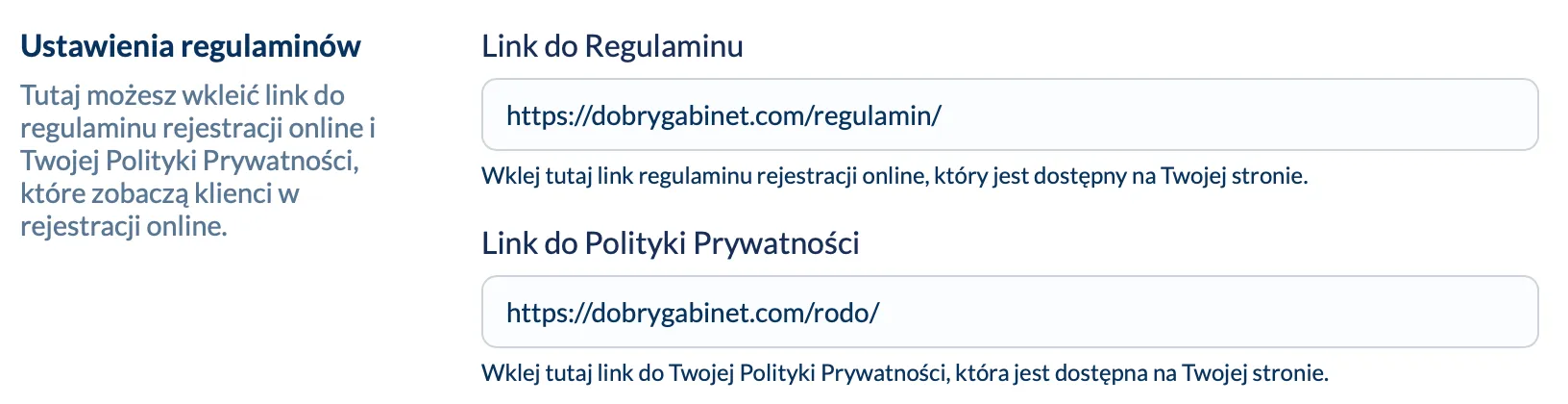 Dodaj linki do strony z Regulaminem i Polityką Prywatności