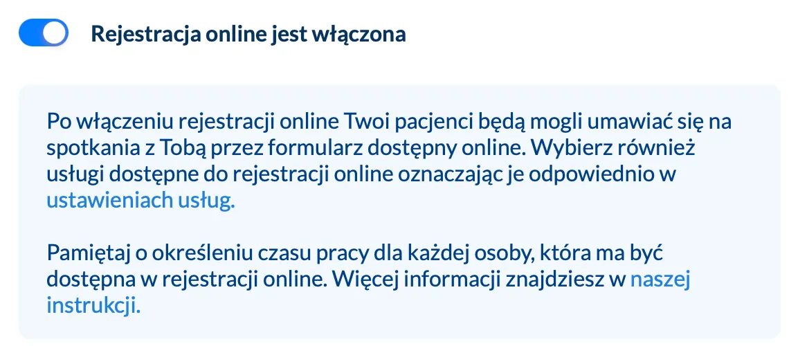 Włączenie rejestracji online